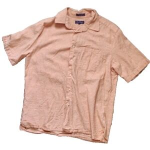 Alan Flusser Linen Cotton Blend Short Sleeve Button-Up Shirt‎ Men's Sz L Collar